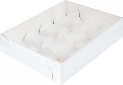 Коробка на 12 моти 23,5 см*17,5 см*5,5 см с пластиковой крышкой, Белая