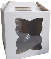 Коробка для торта 26 см*26 см*28 см с резным окном и ручкой